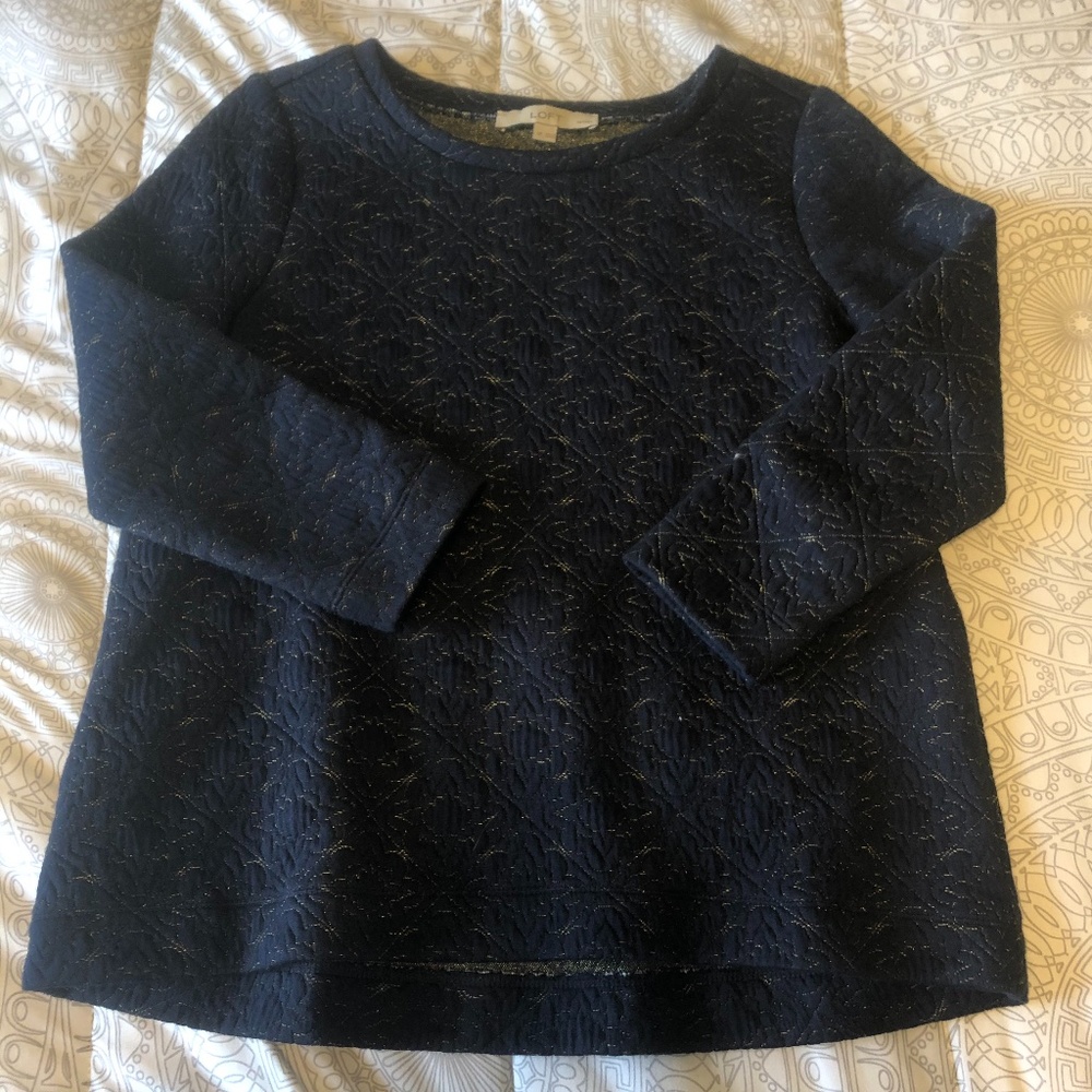 Navy Blue w/ Gold Embroidered design LOFT sweater